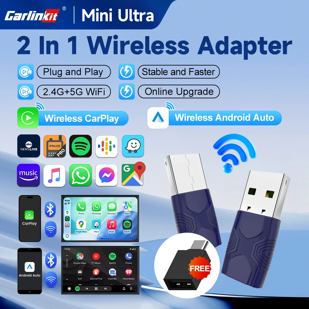 2026 Neuer Mini Ultra CarlinKit 5.0 Kabelloser CarPlay & Android Auto USB-Dongle Plug & Play WLAN Bluetooth Auto-Verbindung für OEM-Fahrzeuge Image