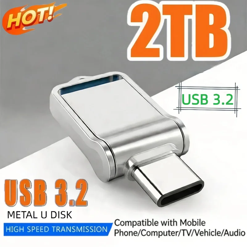 Mini 2TB USB-Stick 3.2 Schneller Typ-C Speicherstick Hochgeschwindigkeits-Datentransfer 512GB für Computer Handy PC Schneller U-Disk Image