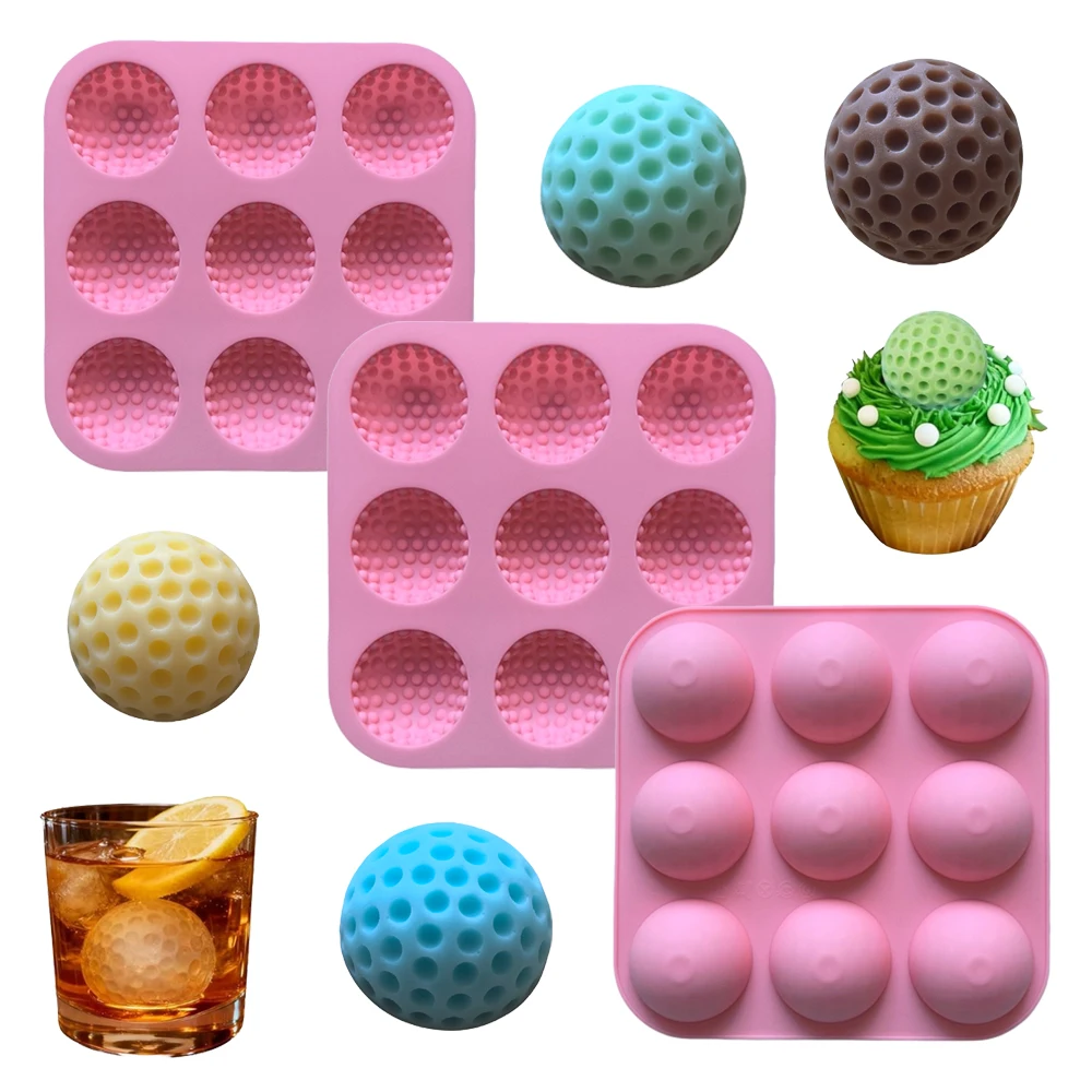 3 stücke 9-Cavity Golf Ball Geformt Eiswürfel Silikon Form DIY Süßigkeiten Schokolade Sommer Whisky Cocktail Getränke Einfrieren form Image