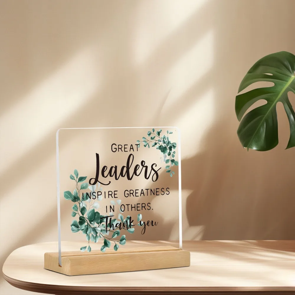 2D-Retro-Acryl-Desktop-Dekoration – Zitat aus „Great Leaders Inspire Greatness“ – Heim- und Bürodekoration, Geburtstagsgeschenke Image