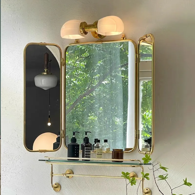 Edelstahlspiegel, faltbarer Make-up-Spiegel, luxuriöser Badezimmer-Waschtisch, große Spiegel, ästhetische Dekoration für Badezimmer, Zubehör