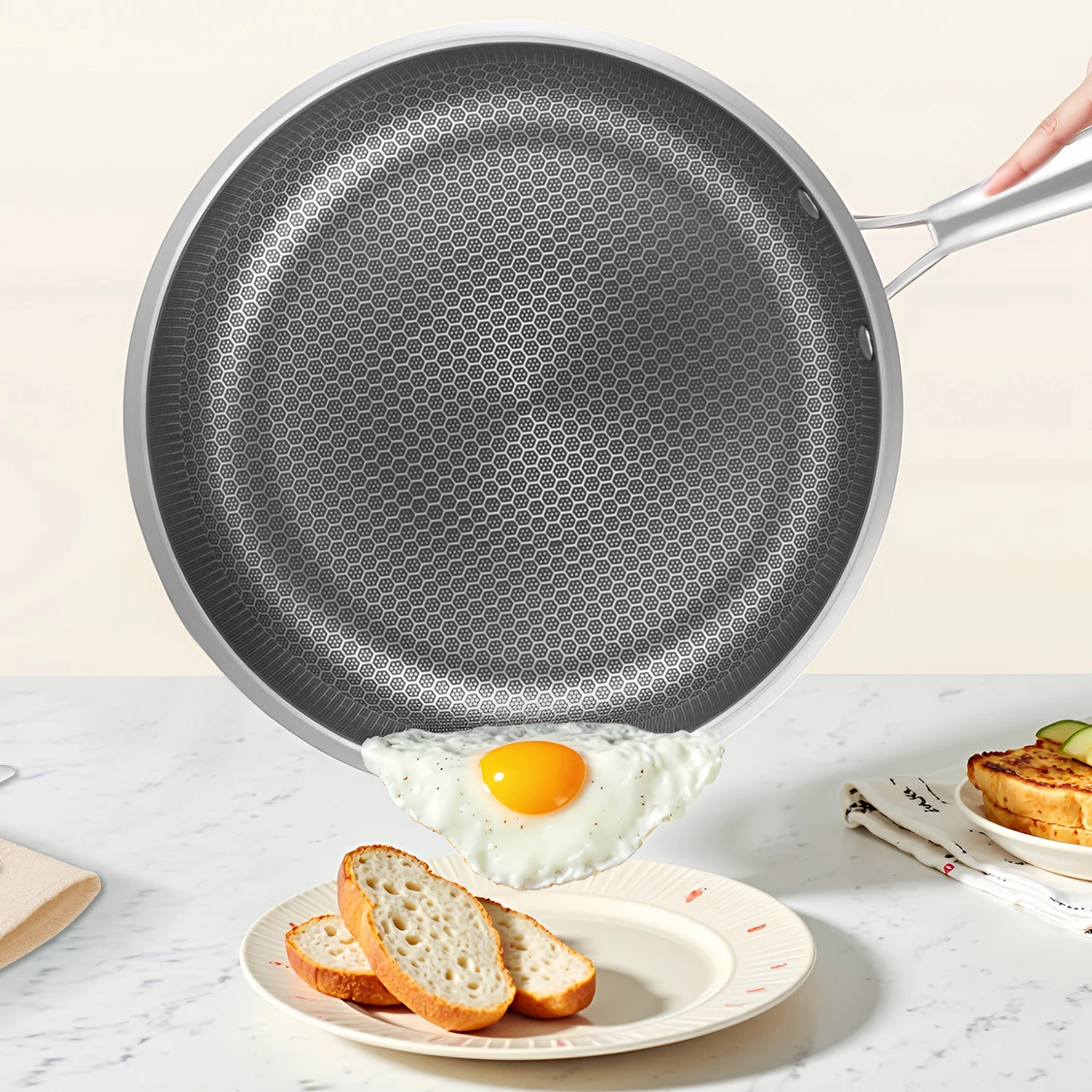 Premium 410 Edelstahl-Bratpfanne Antihaftbeschichtung Wabenmuster Bratpfanne für Gas-, Induktions- und Keramikherde (28cm) Image