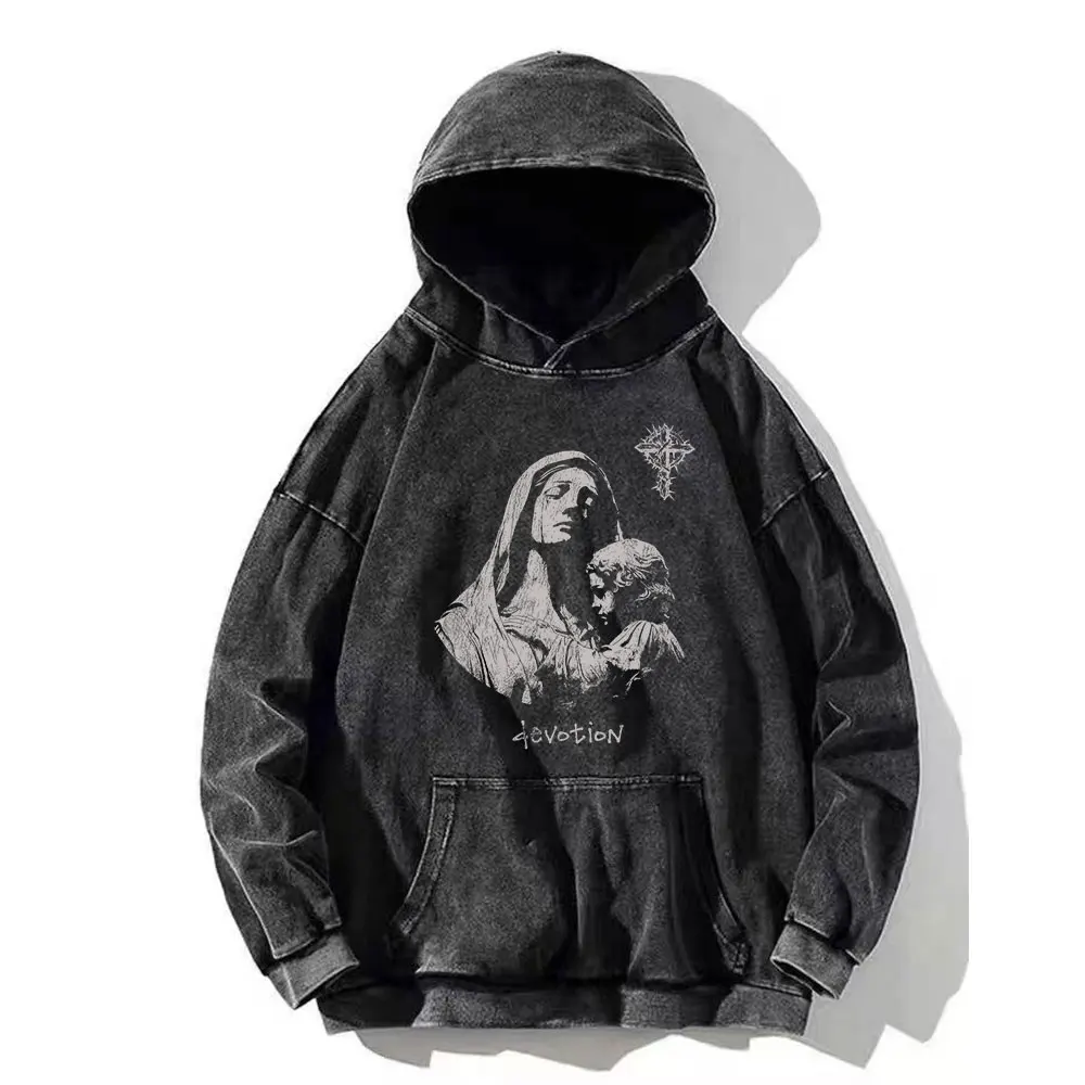 Vintage Y2K Print Baumwolle gewaschen Hoodie Männer Frauen Hip Hop Mode Kapuzenpullover Unisex Harajuku Streetwear trendige Pullover Image