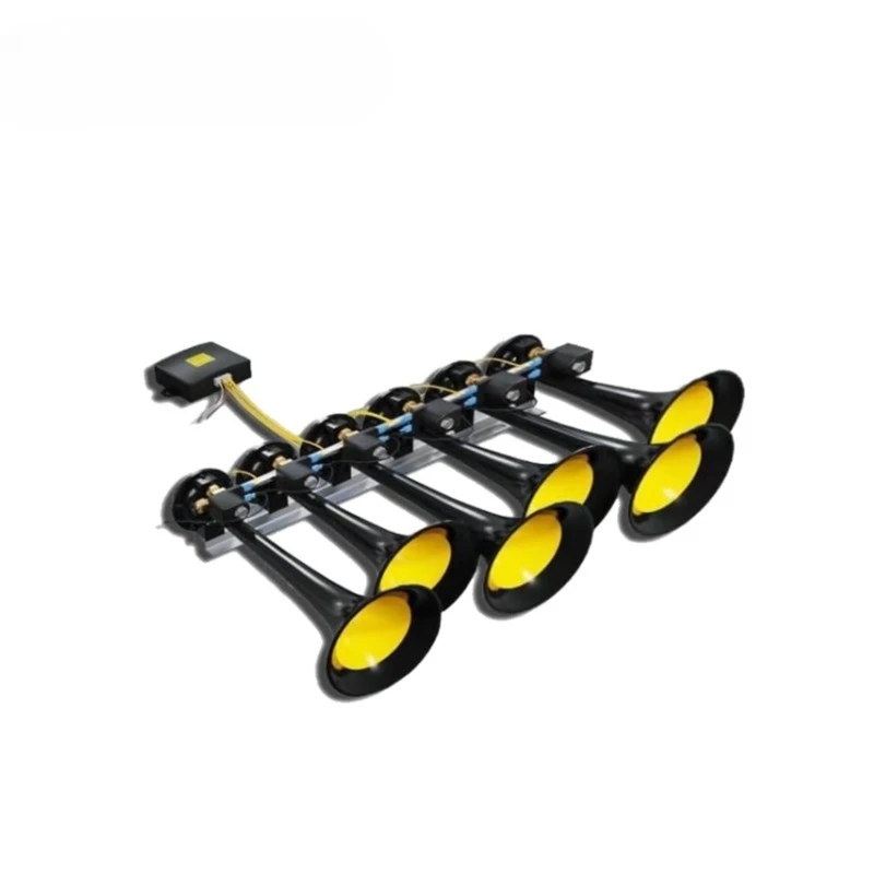 12/24V Sechs Rohr Auto Musik Horn Lkw Elektronische Steuerung Metall Rohr Musik Air Horn Mit Fernbedienung taste Image