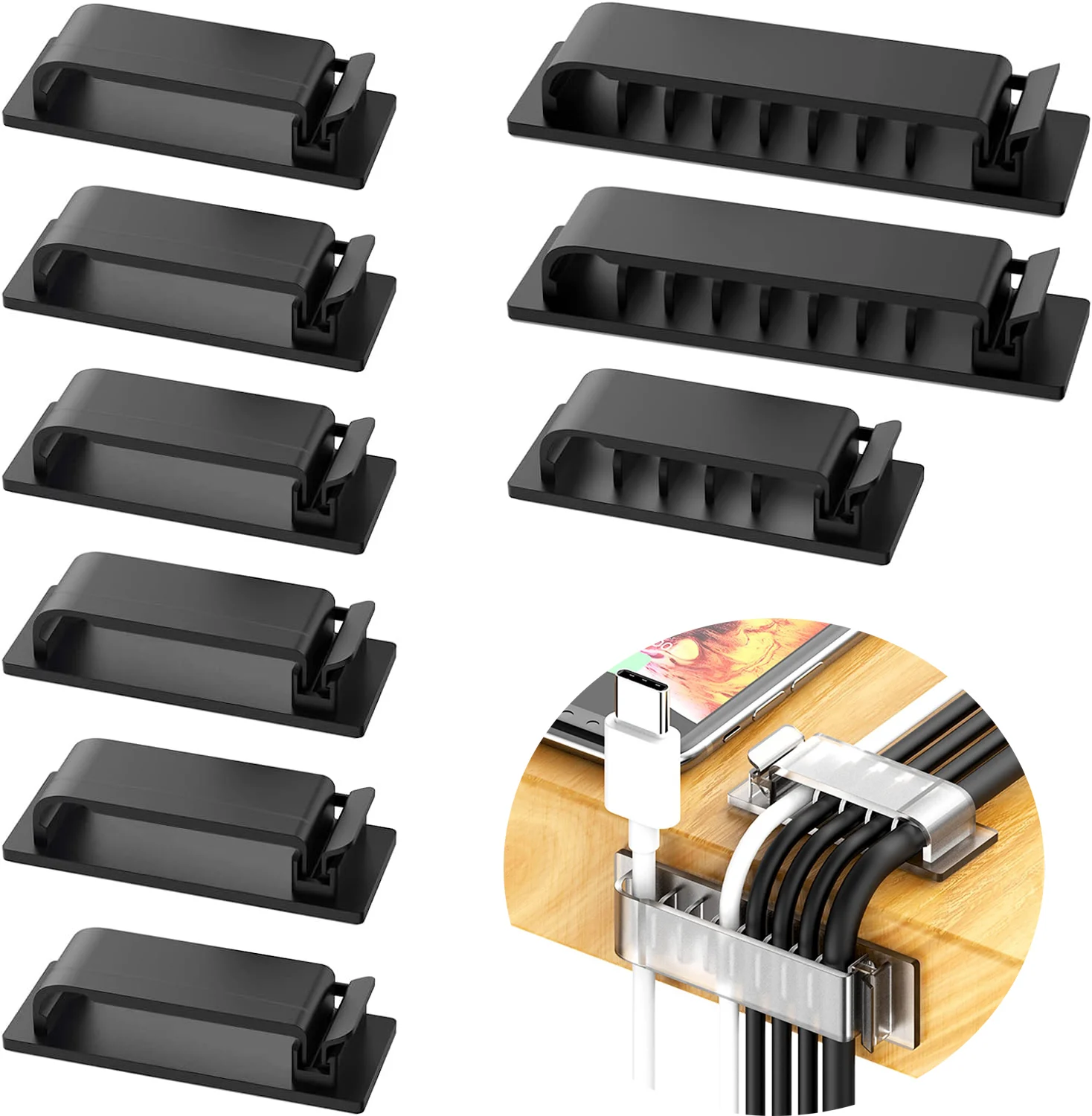 Kabel-Organizer, selbstklebende Kabelklemmen, USB-Kabelmanagement-Klemme, für Auto, Zuhause, Schreibtisch, Wand, Kabelhalter, Ladekabel, Wickler, Manager Image