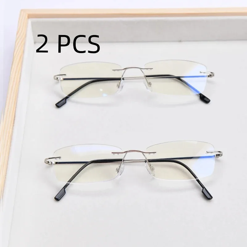 2er-Set randlose Lesebrille für Herren, Anti-Blaulicht-Presbyopie-Brille für Damen, Vintage-Hyperopie-Brille +1.0 1.5 2.0 Image