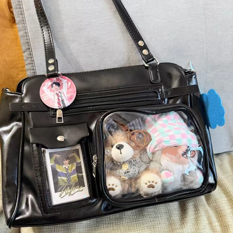 Japanische Itabag mit transparentem Display, Umhängetasche mit mehreren Taschen, modische Einkaufstasche, JK-Uniform-Handtasche, Umhängetasche im Y2k-Stil Image