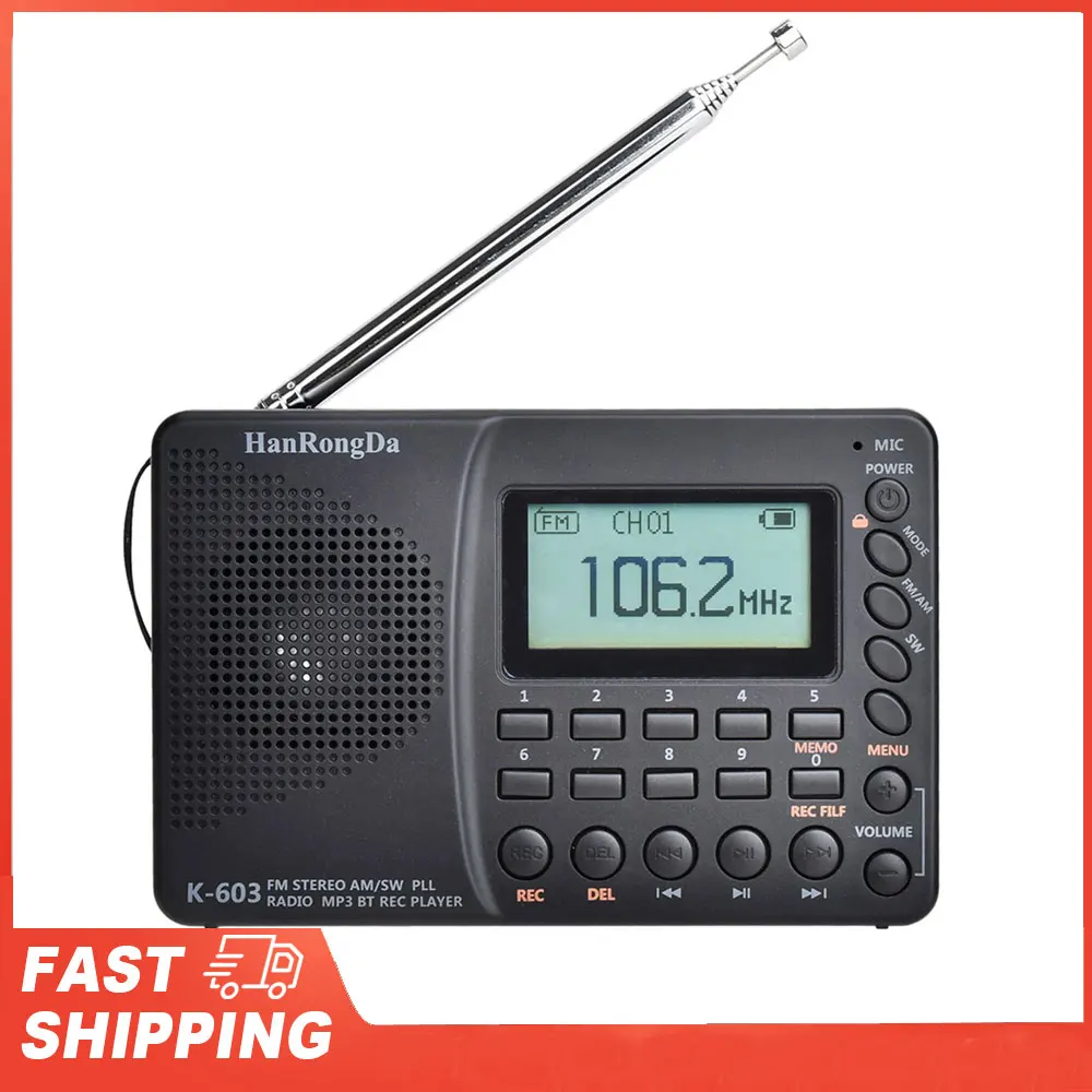 USB MP3 Digital Recorder Unterstützung TF Karte Bluetooth Radio HRD-603 Tragbares Radio AM/FM/SW/BT/TF Taschenradio
