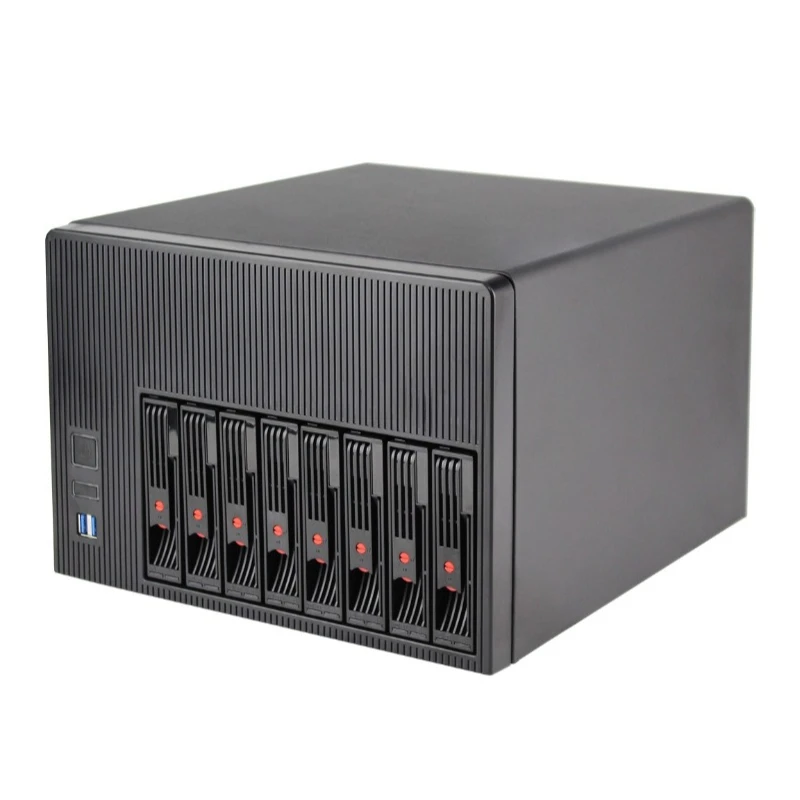 NAS-08 8-Bay NAS-Gehäuse Speicherserver-Chassis, Micro-ATX / Mini-ITX, 8×3,5\" HDD + 2,5\" SSD, 1U / Flex-Netzteil, Multi-Lüfter-Kühlung Image