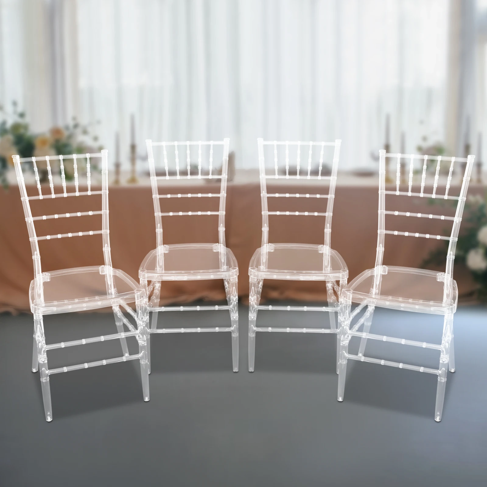 4 Stück Stapelstühle aus Acryl | Moderne Transparente Stühle im Bambus-Stil | Heim Küche Esszimmer Dekoration Image