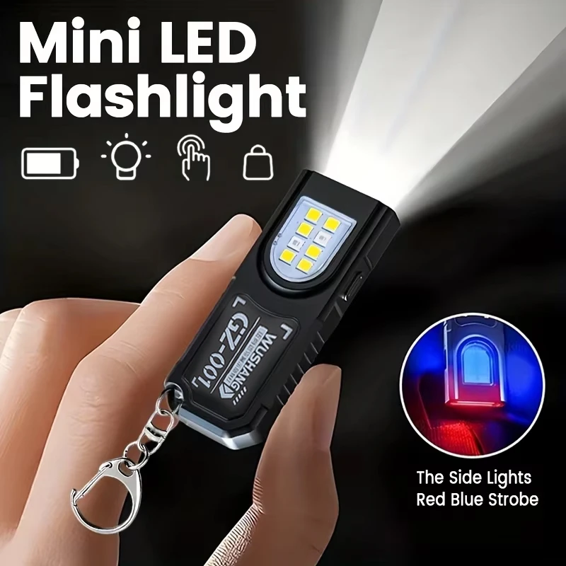 Multifunktionale Schlüsselanhänger-Taschenlampe, USB wiederaufladbar, Mini-Taschenlampe mit COB-Arbeitslicht, Schlüsselanhänger, Camping, Wandern, Taschenlampe Image