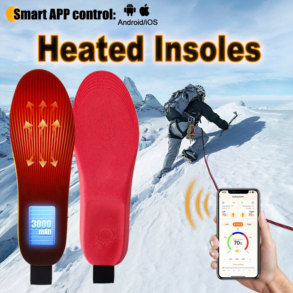 USB-beheizte Einlegesohlen mit APP-Steuerung, Elektrische Fußwärmer für Winter und Outdoor-Skifahren, Einstellbare Temperatur, Fußheizungseinlagen Image