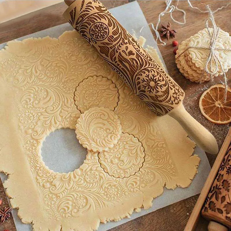1pc Prägung graviert Nudel holz Backwerk zeug Keks Fondant Kuchen Tei grolle gemustert Nudel holz Küchen zubehör Image