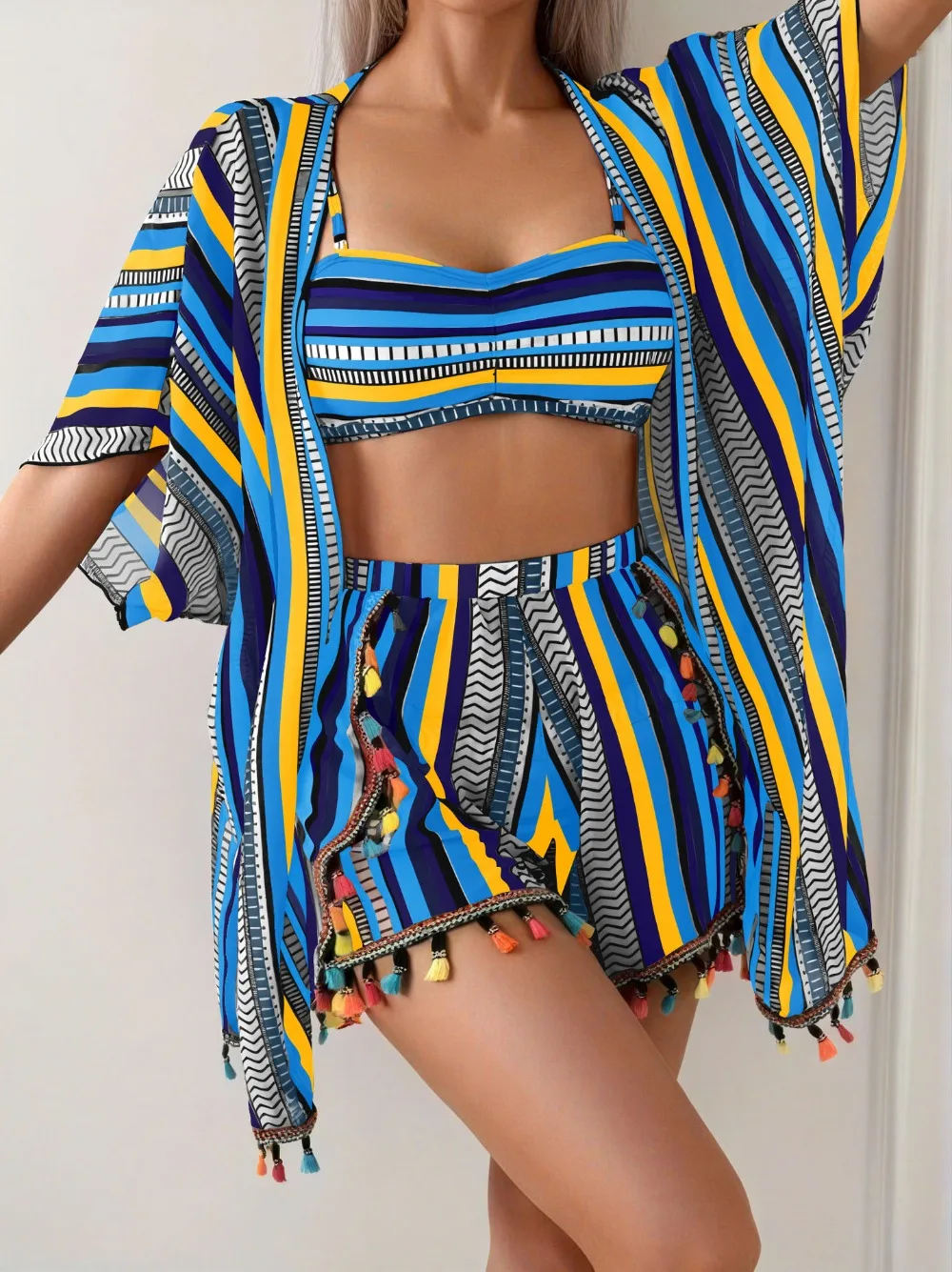 Neue Sonnencreme Bluse sexy Quaste Bikini vierteiliger Badeanzug Damenanzug Image