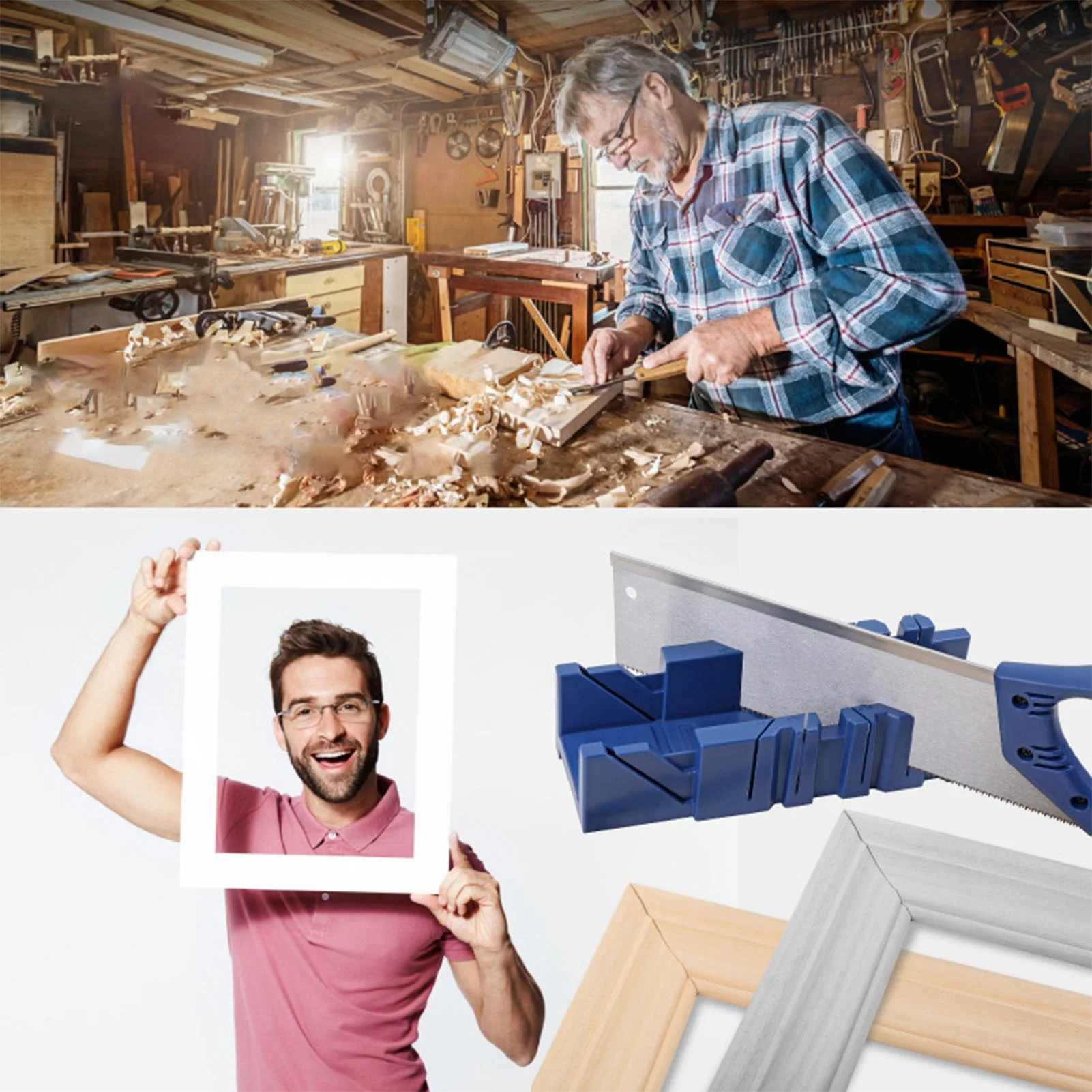 Gehrungssägen-Schrank-Set Handgeführtes Gehrungssägen-Set 45 ° Gehrungssäge mit Aufbewahrungsbox Robuste Stabile Winkelschnitt-Handgehrungssäge Schrank-Set Image