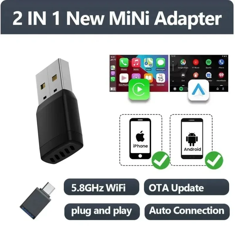 Mini Kabelloser CarPlay-Adapter Android Auto Kabelloser Dongle WLAN 5.8G Auto-Verbindungsbox für iPhone Android-Telefon für Volvo Benz VW Image