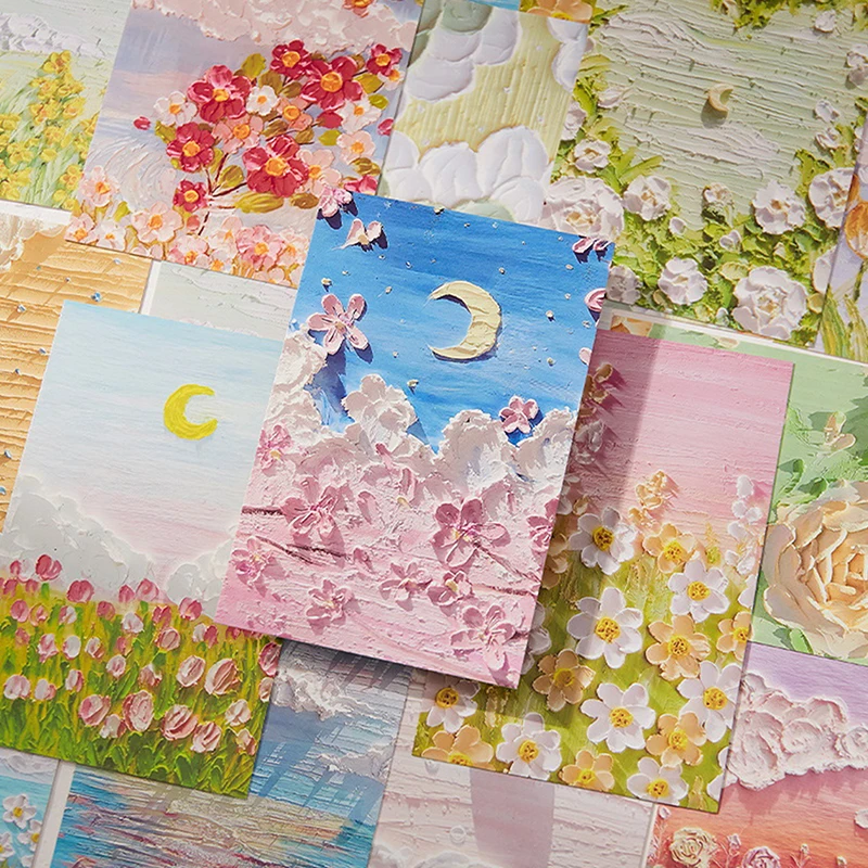 【Schön】Neue 30 Postkarten mit Ölgemälden, Grußkarten mit Kunstmotiven, mehrschichtige Grußkarten mit Kunstmotiven, Blumen und Gras, Berge, Schmetterlinge, Mond Image