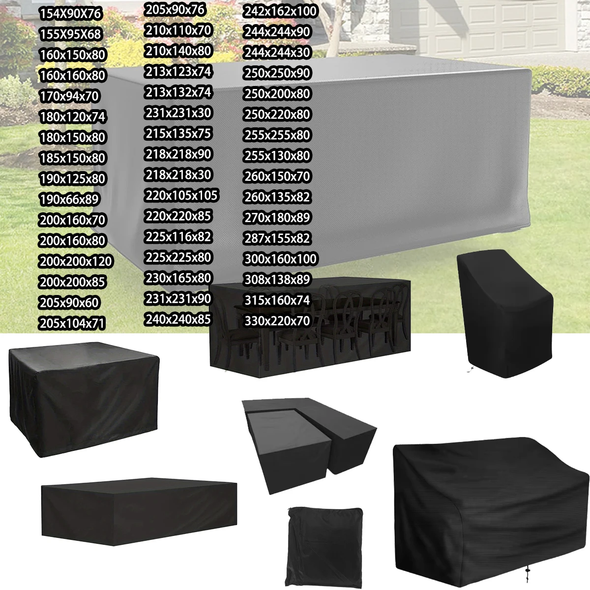 218 Größen von Gartenmöbel-Abdeckungen, Tisch- und Stuhlbezüge, Wasserdicht, Staubdicht, UV-beständig 210D Oxford-Stoff Schutzhülle