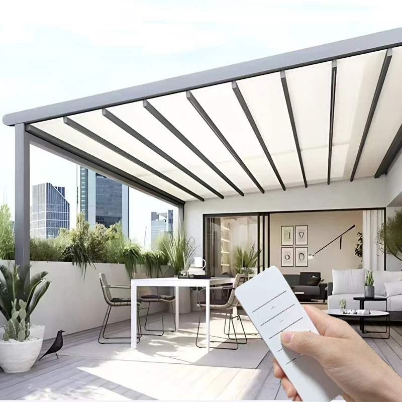 Einziehbare Wasserdichte Markise Aluminium-Pergola Motorisierte Outdoor-Wasserdichte Terrassen-Garten-Sonnenschutz Wind-Sensor UV-Block Baldachin Image