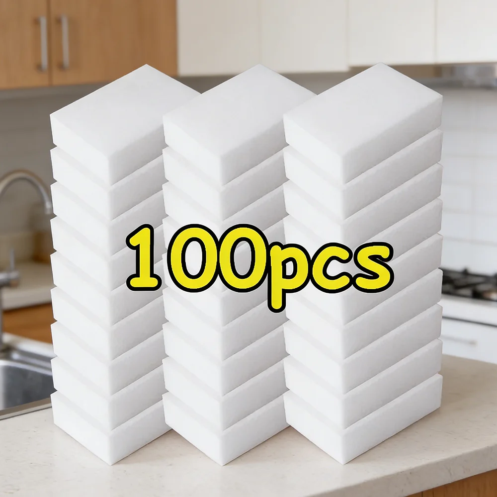 Magischer Schwamm-Radierer Drei Kombinationen aus Weißen Melamin-Schwämmen Geschirrspülen Küche Bad Büro Reinigungswerkzeuge Image