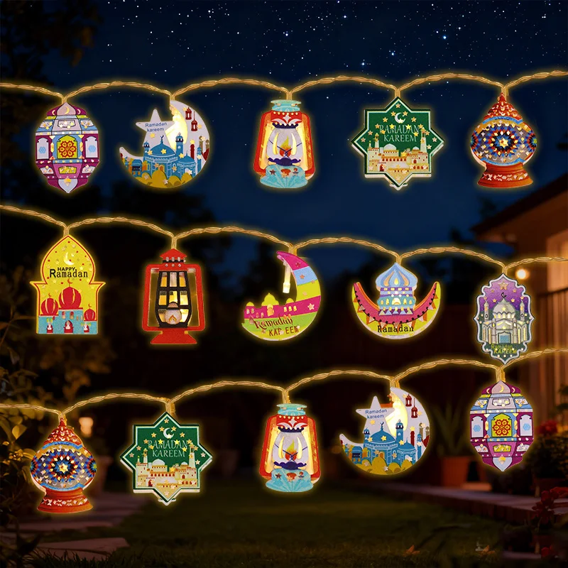 1,5 M Ramadan Eid Mubarak LED Lichterketten Batterie Betrieben Mond Sterne Schloss Lampe Für Islam Muslimischen Festival Party Hause dekoration