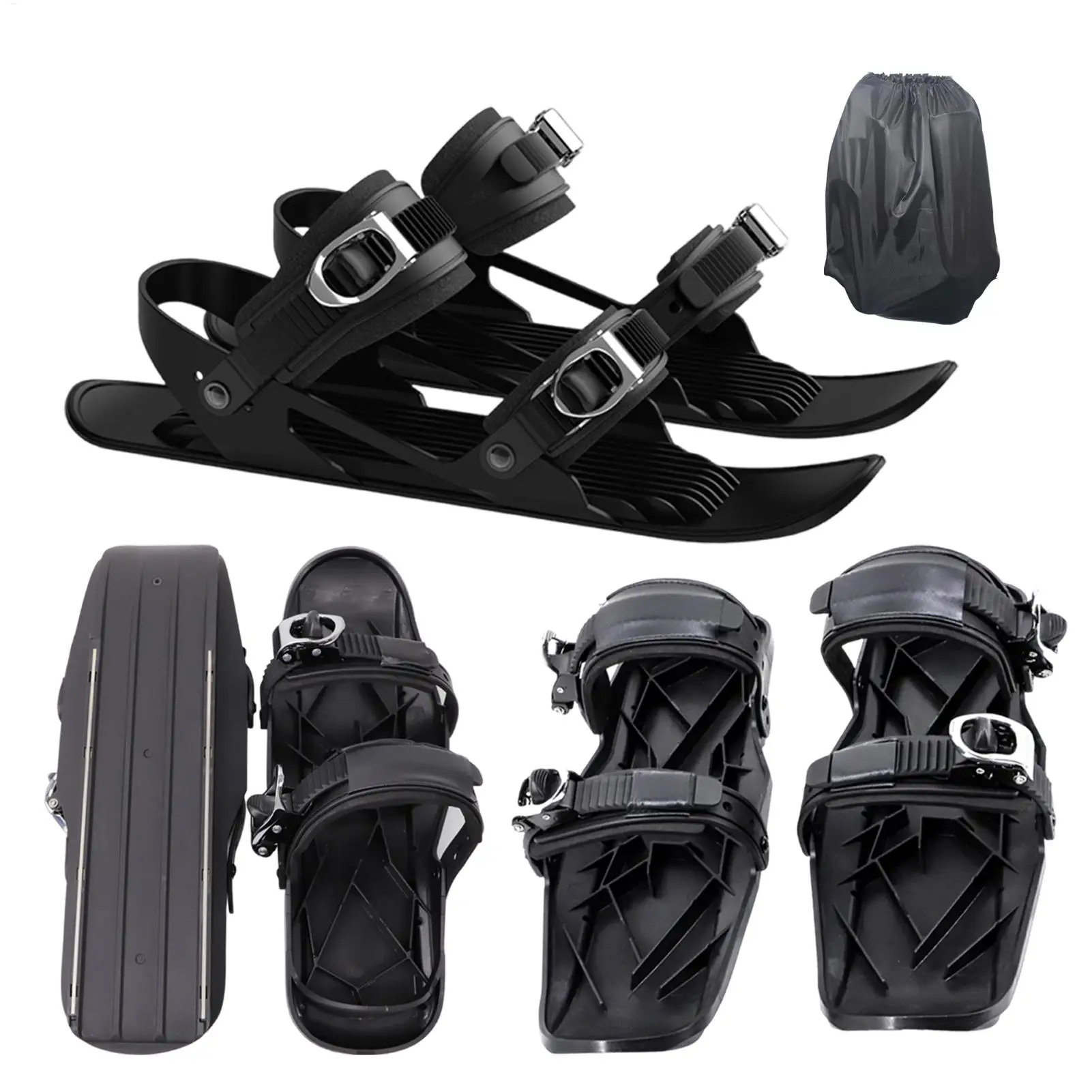 Kurze Skier, kurze Snowskates, kompaktes Skizubehör, multifunktionale, verstellbare Skiausrüstung, leichte, rutschfeste Schneefüße Image