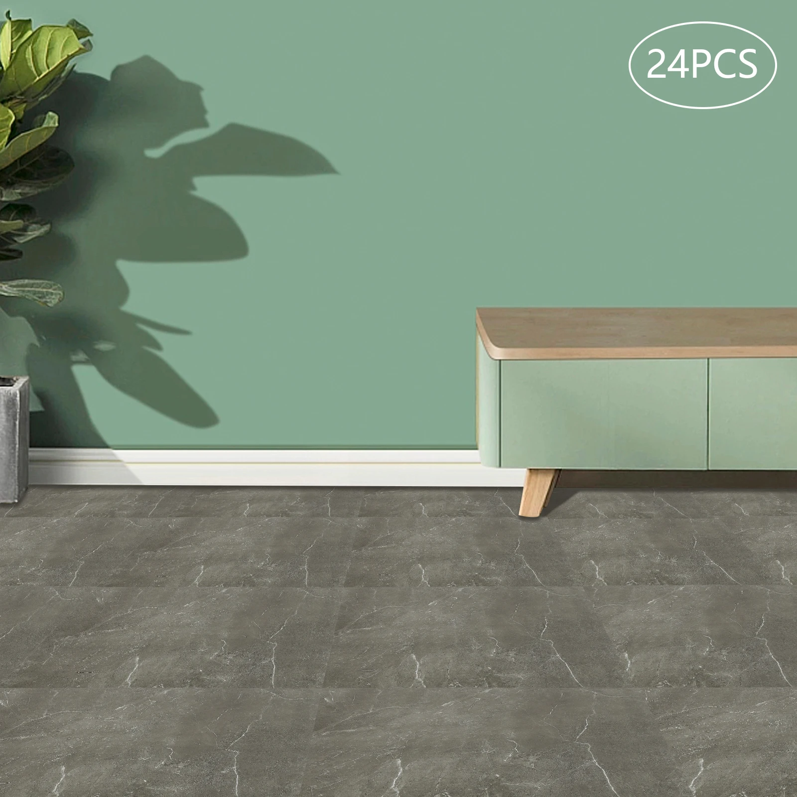 24 Stück selbstklebende Bodenbeläge, selbstklebende Bodenfliesen, PVC-Bodenfliesen, graue Steinmuster zum Abziehen und Kleben