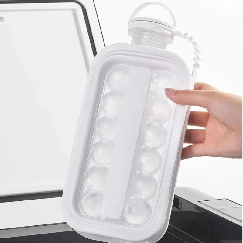 2-in-1-Wasserflasche für Eiswürfelform, tragbarer Puck-Maker mit 17-Gitter-Deckel und Eis am Stiel-Formen, kühlende Sportform Image