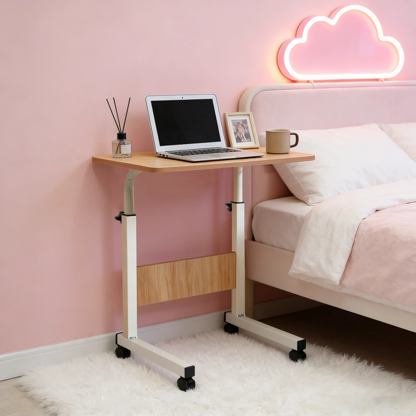 Freistehender mobiler Laptop-Schreibtisch mit Rollen, verstellbarer Computertisch, Tragfähigkeit ca. 33,07 Pfund Image