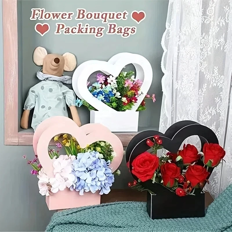 Blumen-Handtasche Geeignet für Festliche Anlässe und Partys Liebes-Hohlblumen-Arrangement-Box Blumenstrauß-Verpackung Papierbox Image