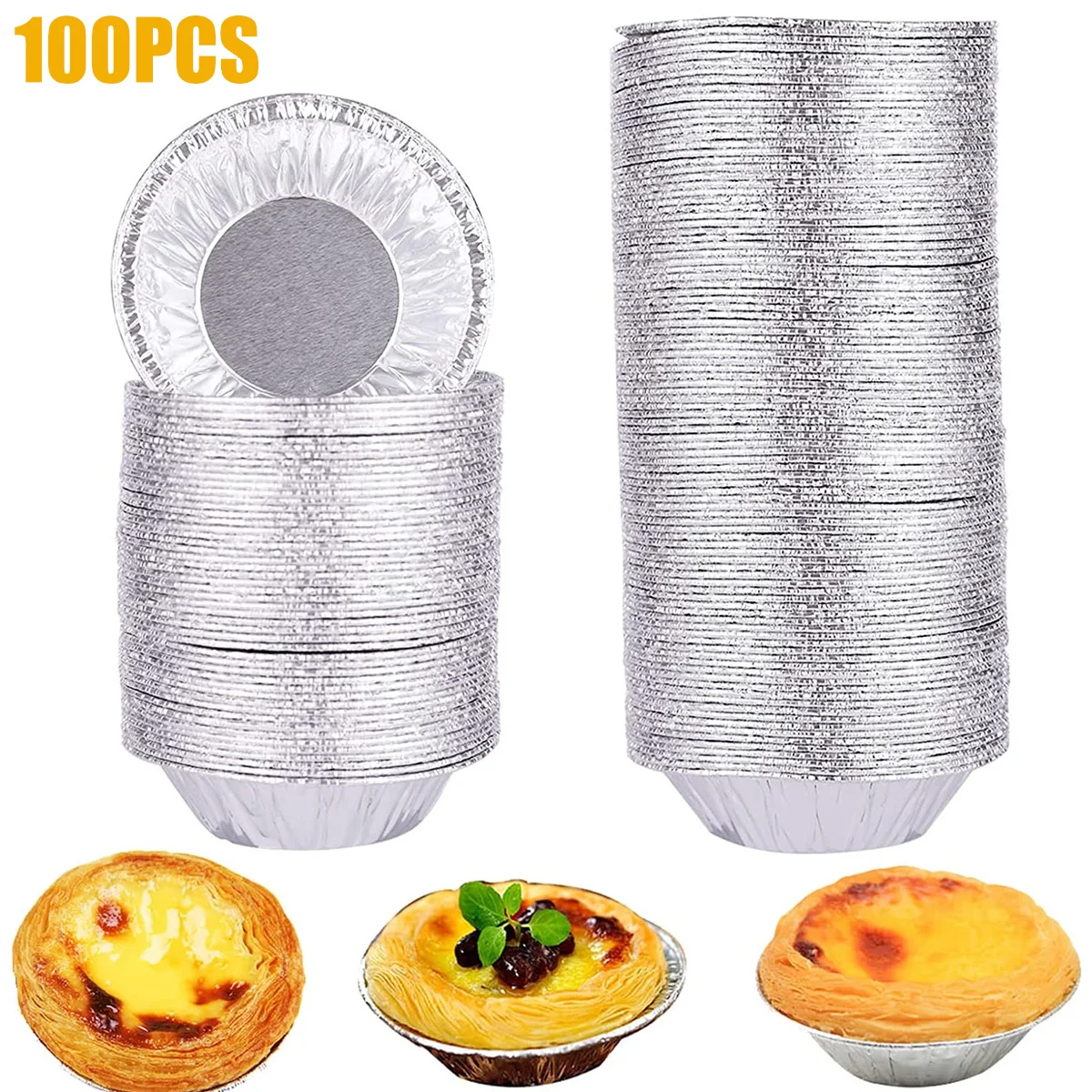 100 Stücke Mini Runde Eierkuchen Pfannen Aluminiumfolie Eggtart Form Cupcake Pie Fall Behälter Küche Backformen für Party Bäckerei Shop Image