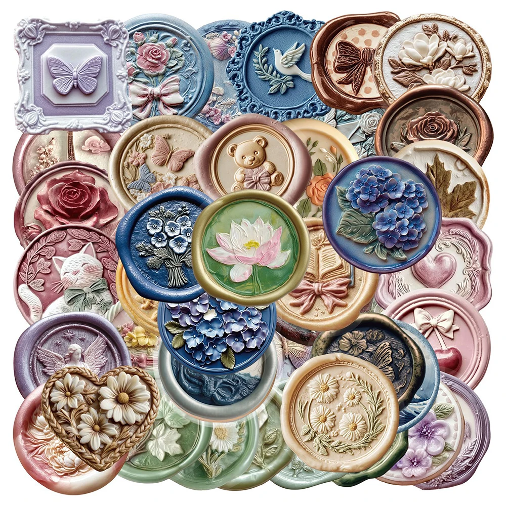 10/30/50 Stück Transparente Siegelwachs-Stempelaufkleber Retro-Kunst Ästhetische Aufkleber DIY Scrapbook Handy Gepäck Cartoon-Sticker Großhandel Image