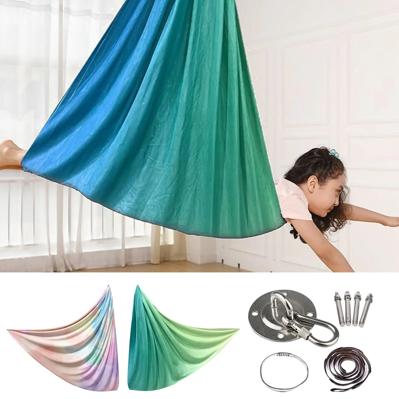 Yoga-Hängematten-Set, Luftseide, sensorische Schaukeln für Kinder, Fitness, sensorische Dehnung, leichte Hängematte für Kinder, Übung, Kuschelschaukel Image