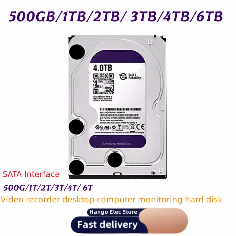 Für Lila 4 TB 3 TB 2T Überwachungs-HDD 64 MB Cache SATAIII 3,5 Zoll Western Digital Interne Festplatte 1 TB 500G 6 TB HD-Festplatte Image