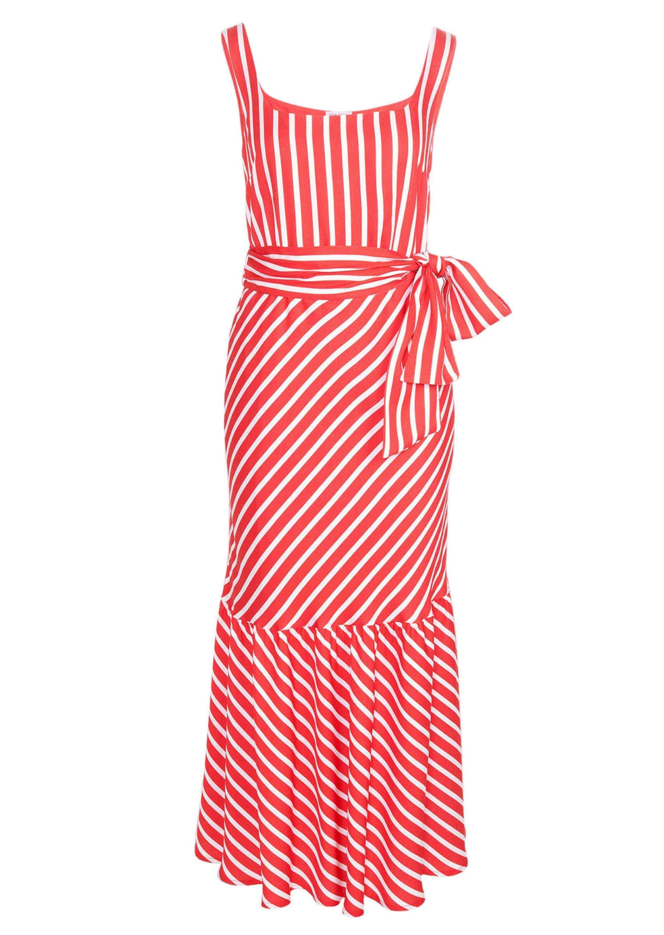 Midikleid ALBA MODA "Kleid Kleid", Damen, Gr. 42, N + K Gr, rot (koralle, creme), Obermaterial: 100% Viskose CV., Kleider Midikleid