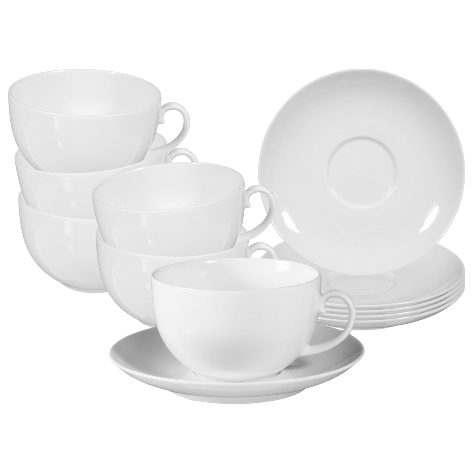 Tasse SELTMANN WEIDEN "Milchkaffeetassen mit Untertassen Rondo/Liane 0,35 l 6er Set weiß", weiß, 12 tlg., Porzellan, Trinkgefäße, Tasse Image