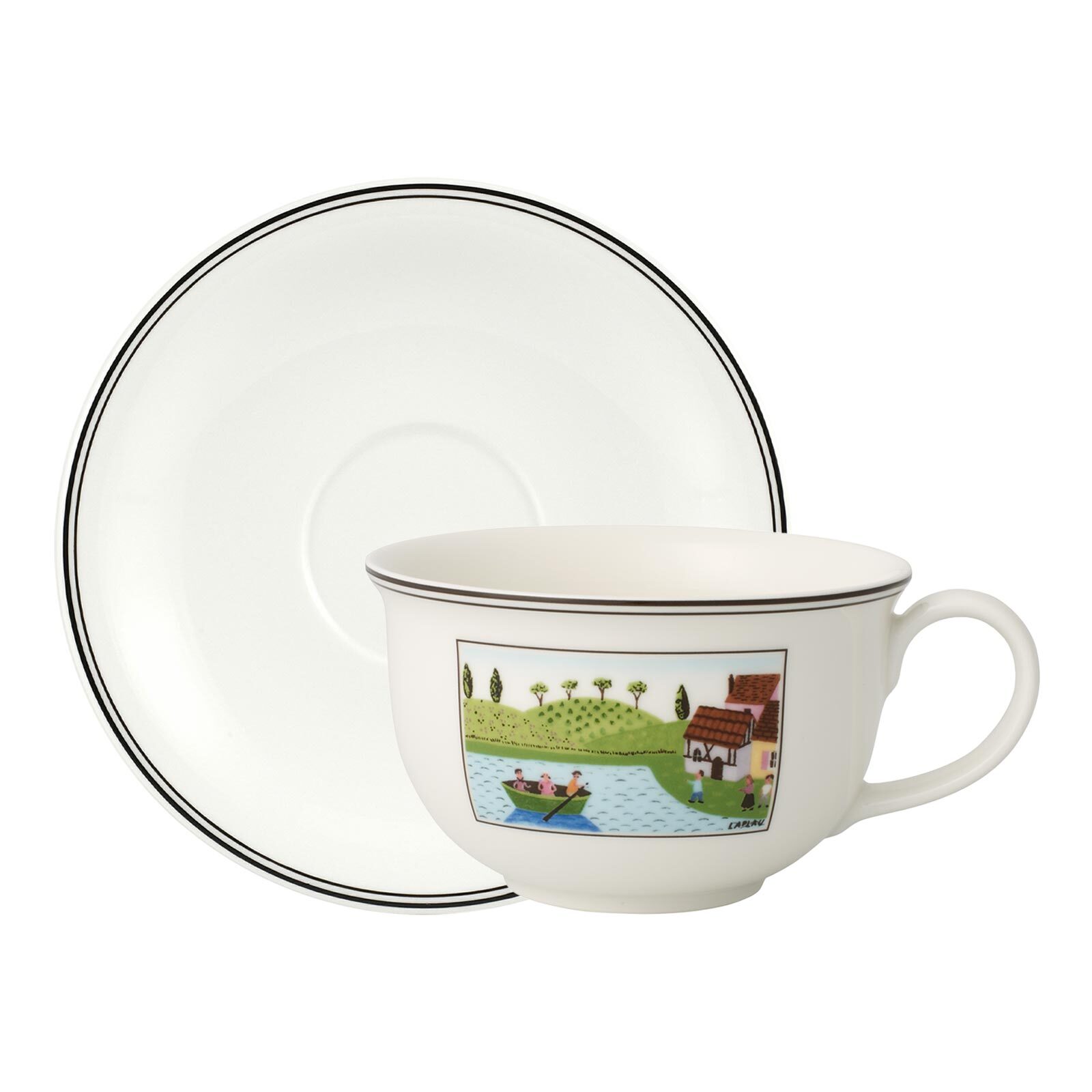 Tasse VILLEROY & BOCH "Café au lait Obertasse mit Untertasse Charm & Breakfast Design Naif 500 ml weiß-bunt", bunt (weiß, bunt), Porzellan, Trinkgefäße, Tasse