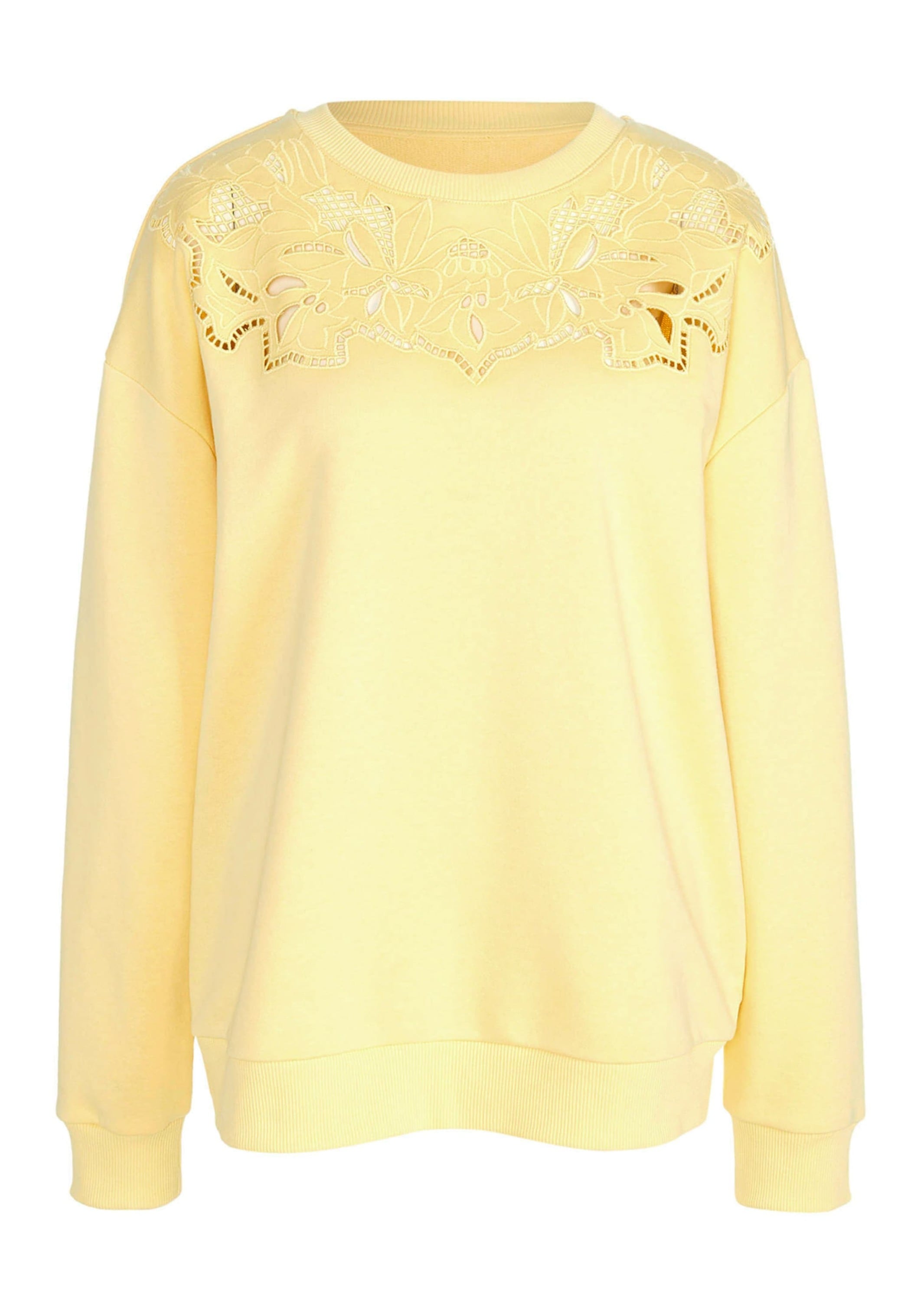 Longpullover ALBA MODA "Sweatshirt Sweatshirt", Damen, Gr. 44, gelb, Obermaterial: 65% Baumwolle CO. 35% Polyester PES., Pullover Longpullover