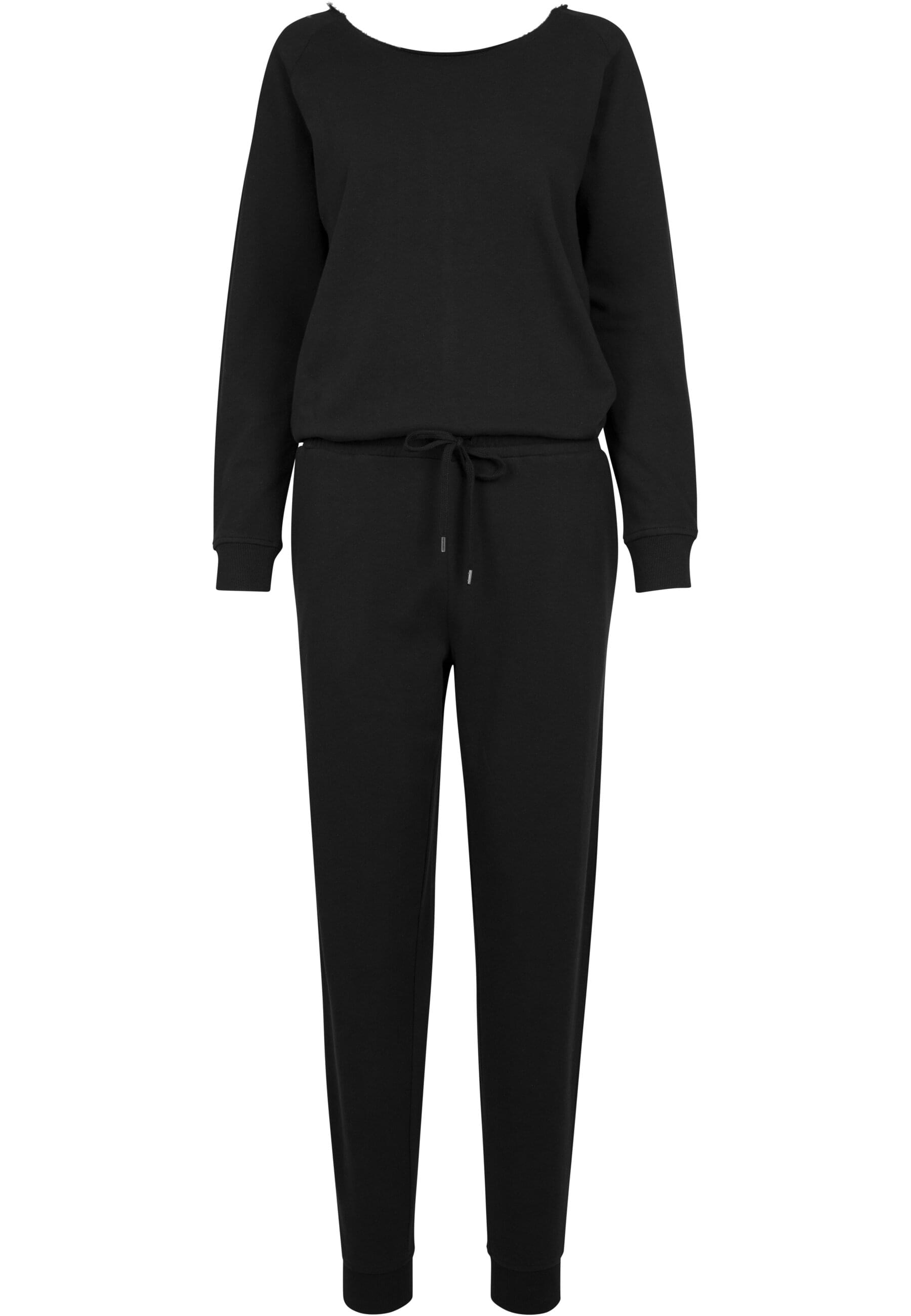 Jumpsuit URBAN CLASSICS "Urban Classics Damen Ladies Long Sleeve Terry Jumpsuit", Damen, Gr. XS, US-Größen, schwarz, 100% Baumwolle, unifarben, loose fit, Rundhals, Overalls Jumpsuit