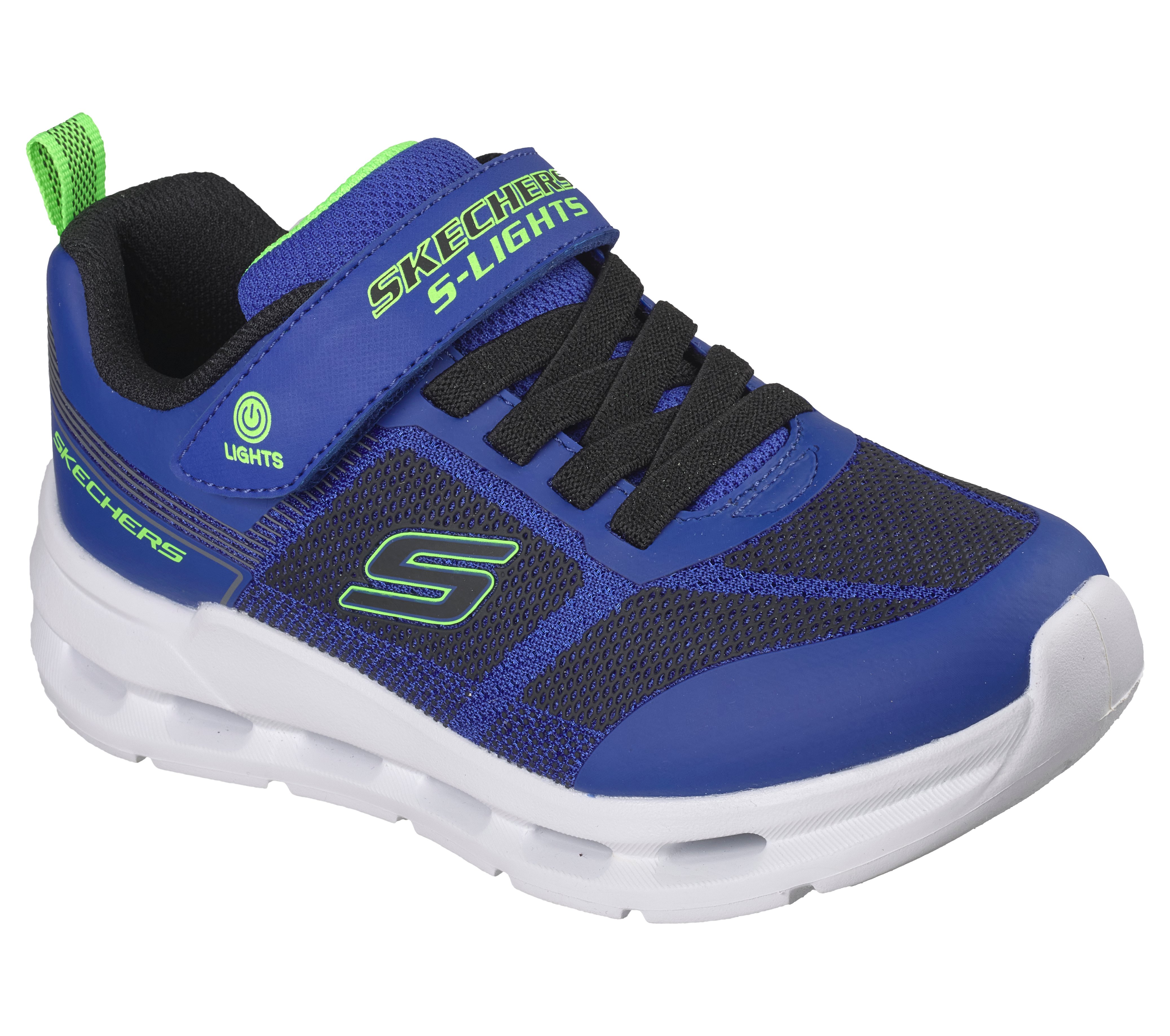 Sneaker SKECHERS "GLIDE-STEP LIGHTS", Damen, Gr. 31, schwarz, blau, Lederimitat, Textil, Schuhe Sneaker, Freizeitschuh mit Glide-Step, Größenschablone zum Download