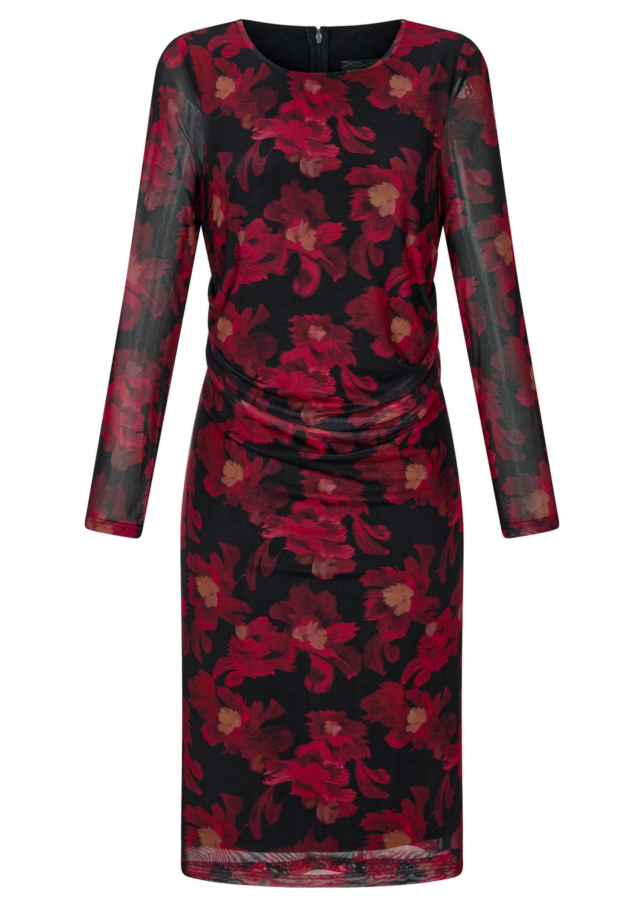 Abendkleid GOLDNER "Kleid aus weichem Mesh", Damen, Gr. 54, N-Gr, schwarz (schwarz, rot, geblümt), Obermaterial: 90% Polyester PES. 10% Elasthan EL., Kleider Abendkleid