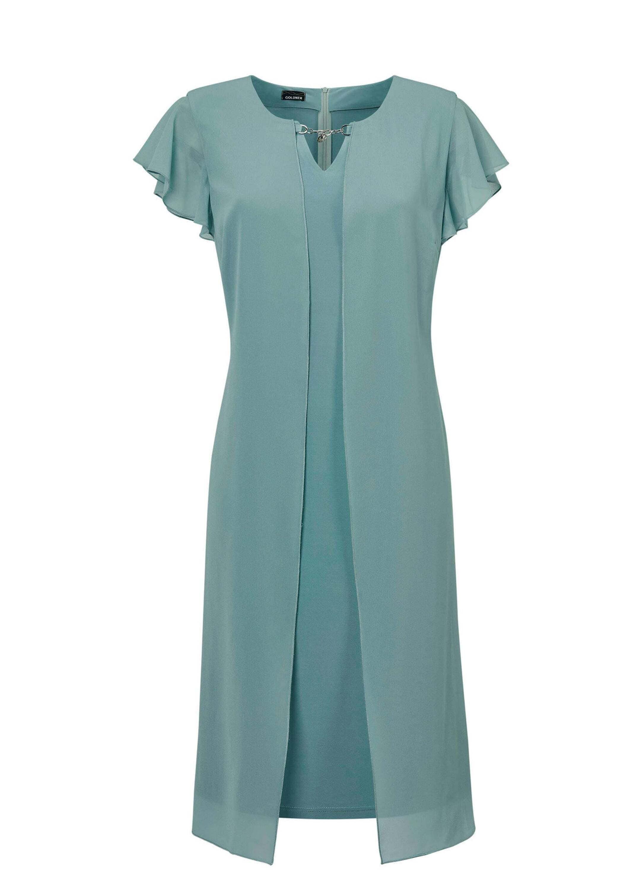 Abendkleid GOLDNER "Kurzgröße Kleid", Damen, Gr. 23, K-Gr, grün (thymian), Obermaterial: 96% Polyester PES. 4% Elasthan EL., Kleider Abendkleid