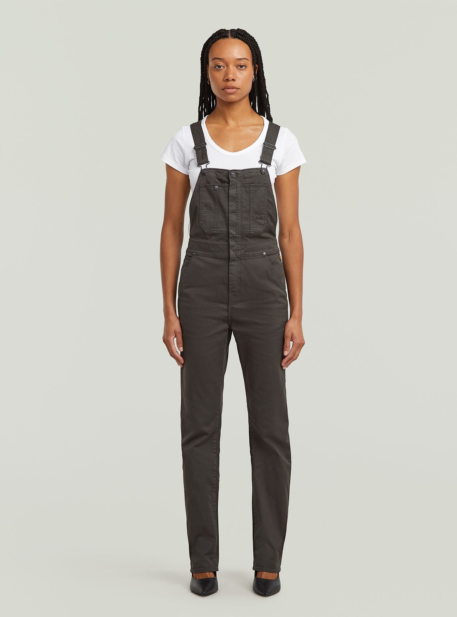 Jumpsuit G-STAR "Slim Latzhose", Damen, Gr. XS, Normalgrößen, asfalt gd, Obermaterial: 50% Baumwolle, 47% Baumwolle, 3% Elasthan, Overalls Jumpsuit