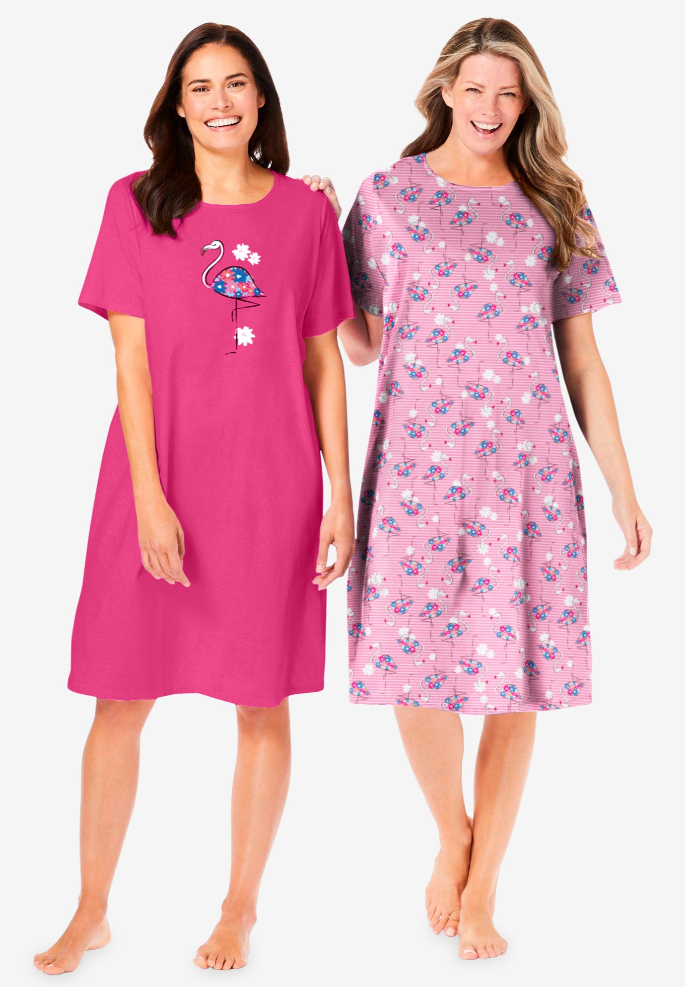 Plus Size Women's 2-Pack Short-Sleeve Sleepshirt by Dreams & Co. in Raspberry Sorbet Flamingos (Size 5X/6X) Nightgown