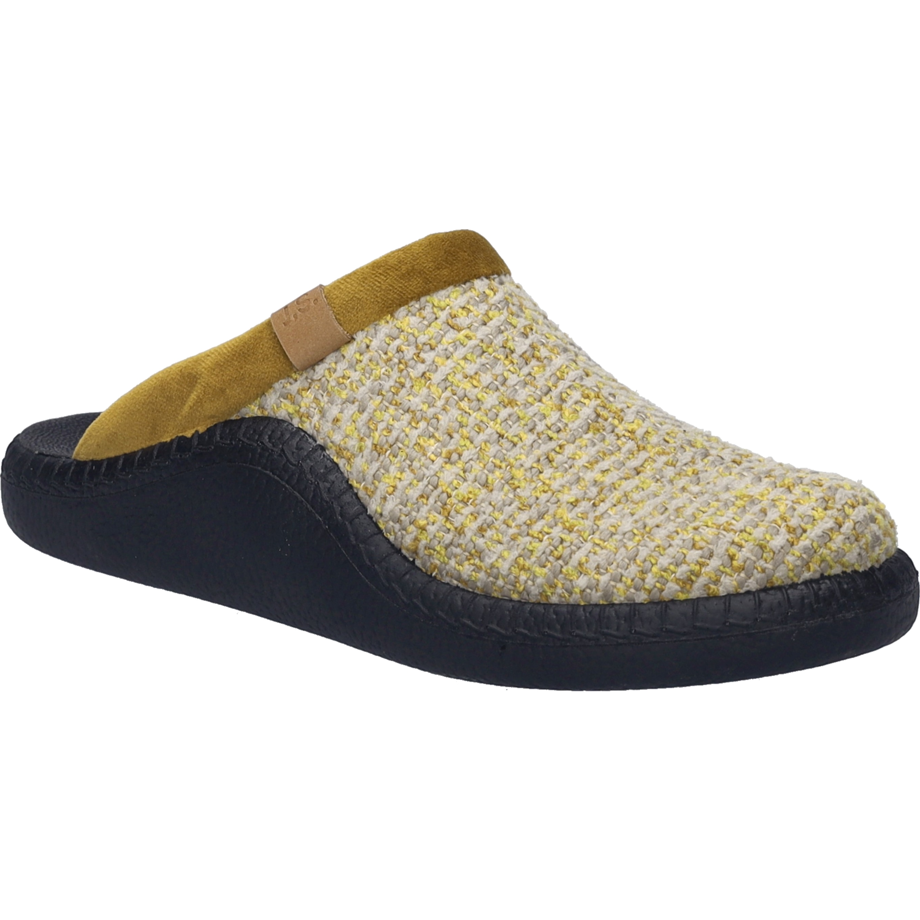 Hausschuh JOSEF SEIBEL "Monaco D 01, gelb-kombi", Damen, Gr. 43, gelb (gelb, kombi), Obermaterial: 80% Rindsleder Leather cow. 20% Textilmaterial TEXMAT., Schuhe Hausschuh