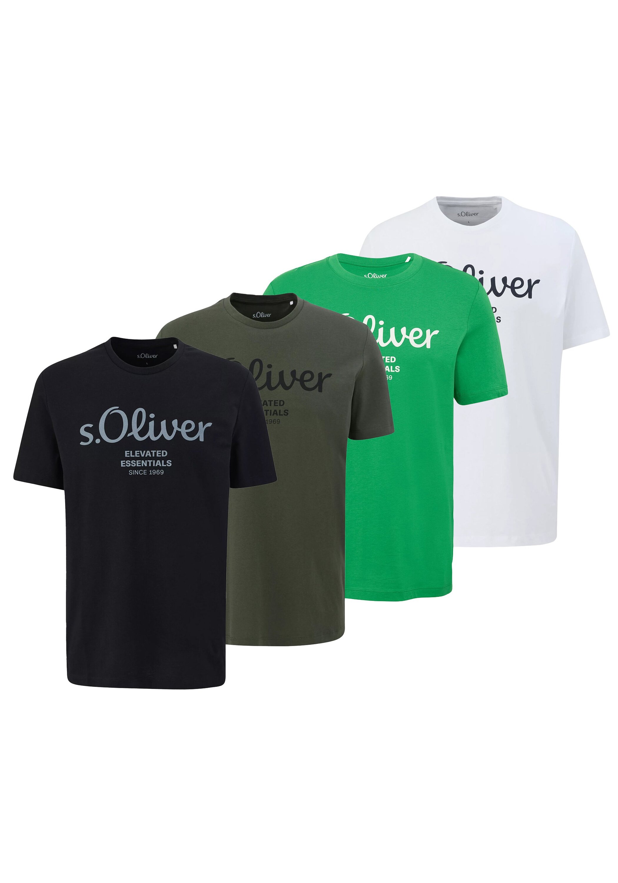 T-Shirt S.OLIVER "T-Shirt Logo T-Shirt 4er Pack", Herren, Gr. M, grün (weiß, grün, dunkelgrün, schwarz), Obermaterial: 100% Baumwolle CO., Shirts T-Shirt