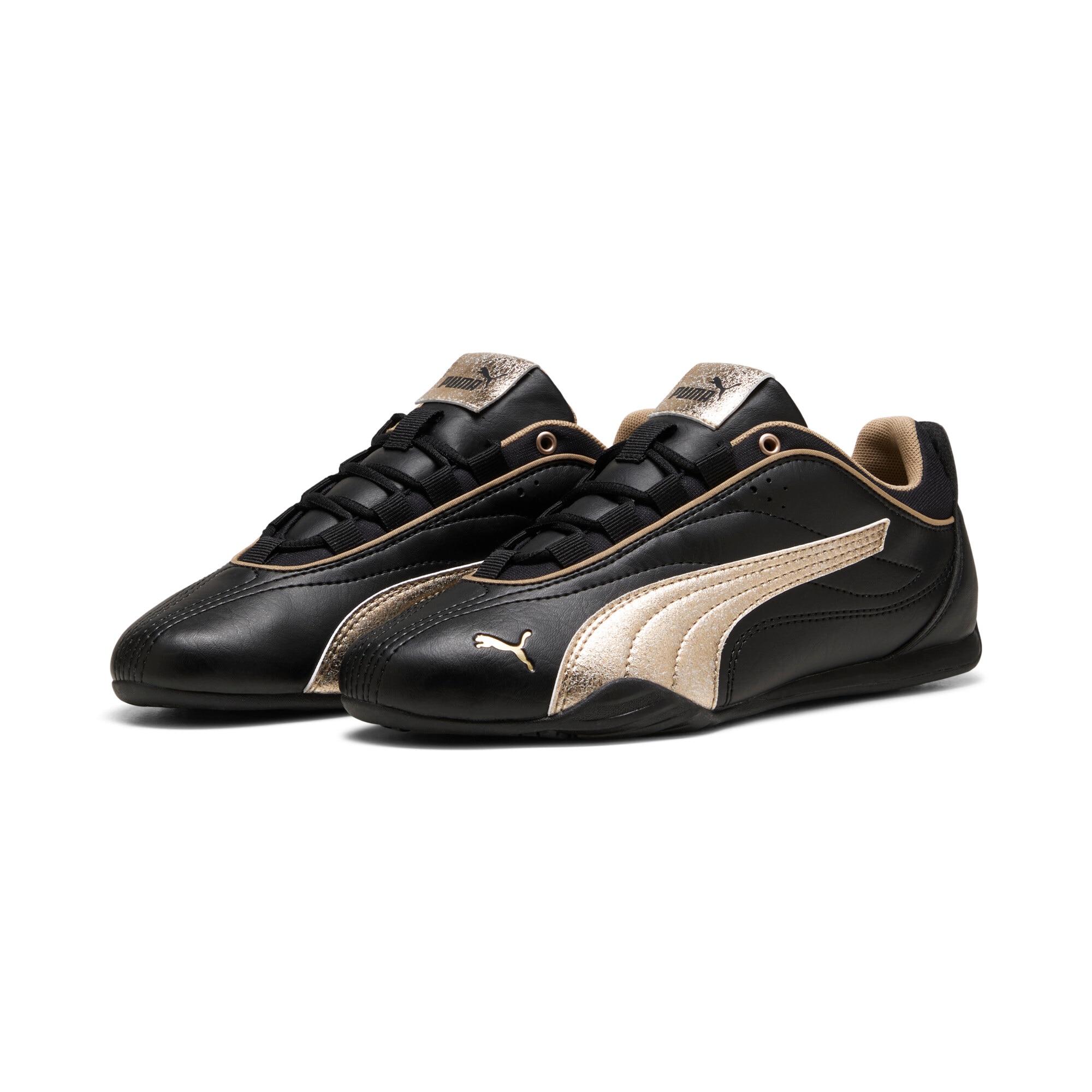 Sneaker PUMA "CATCH SOLEIL METALLIC WHISPER", Damen, Gr. 38,5, puma schwarz, puma gold, unifarben, Schuhe Sneaker, Design auf den Spuren des Puma Speedcat