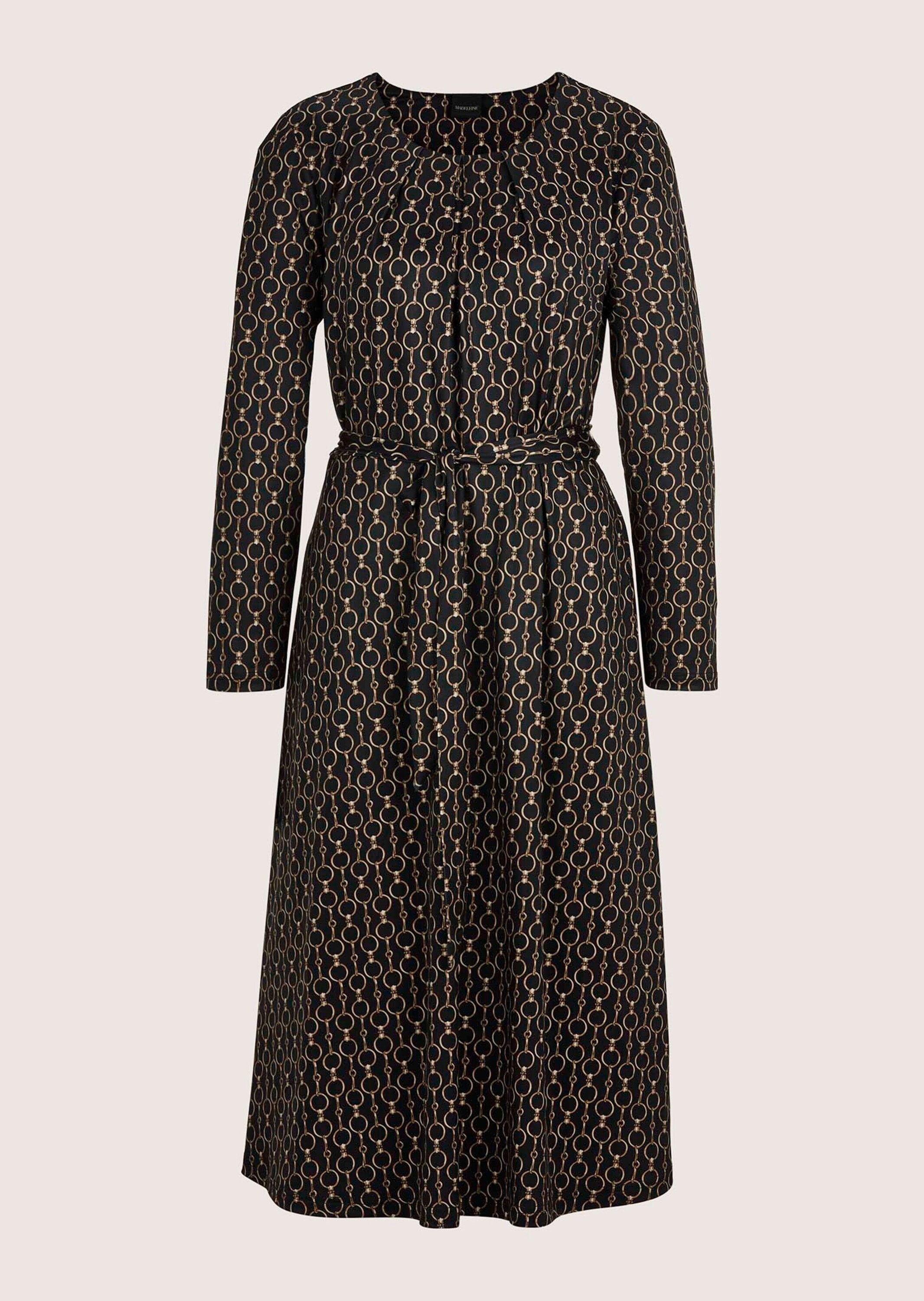 Sommerkleid MADELEINE "Kleid Elegantes Kleid mit grafischem Muster", Damen, Gr. 46, N-Gr, schwarz (schwarz, tabakbraun), Obermaterial: 95% Polyester PES. 5% Elasthan EL., Modern, Kleider Sommerkleid, Mit Taillennaht