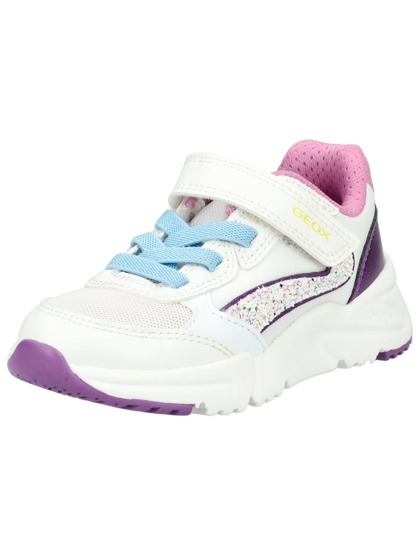 Sneaker GEOX "Geox Sneaker Lederimitat/Textil", Damen, Gr. 32, weiß, lila, Lederimitat, Textil, Schuhe Sneaker