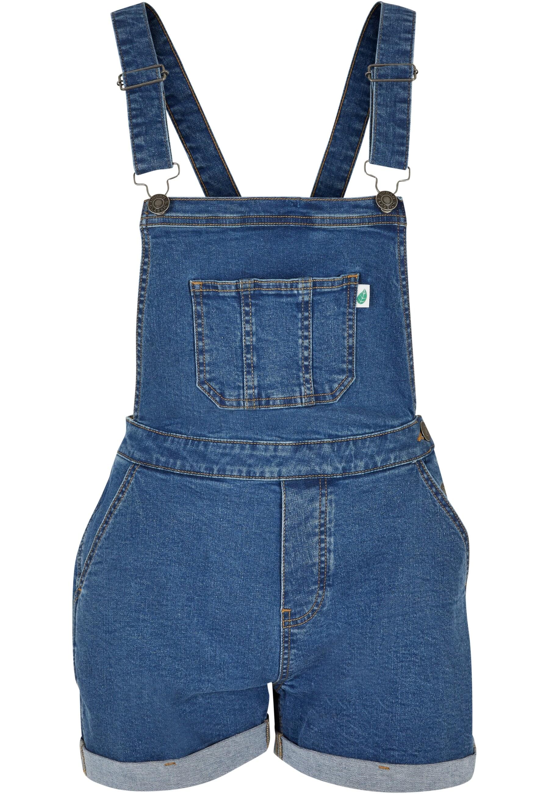 Jumpsuit URBAN CLASSICS "Urban Classics Damen Ladies Organic Short Dungaree", Damen, Gr. S, US-Größen, clearblau washed, 50% Baumwolle (Bio), 48% Baumwolle, 2% Elasthan, unifarben, ohne Ausschnitt, Overalls Jumpsuit
